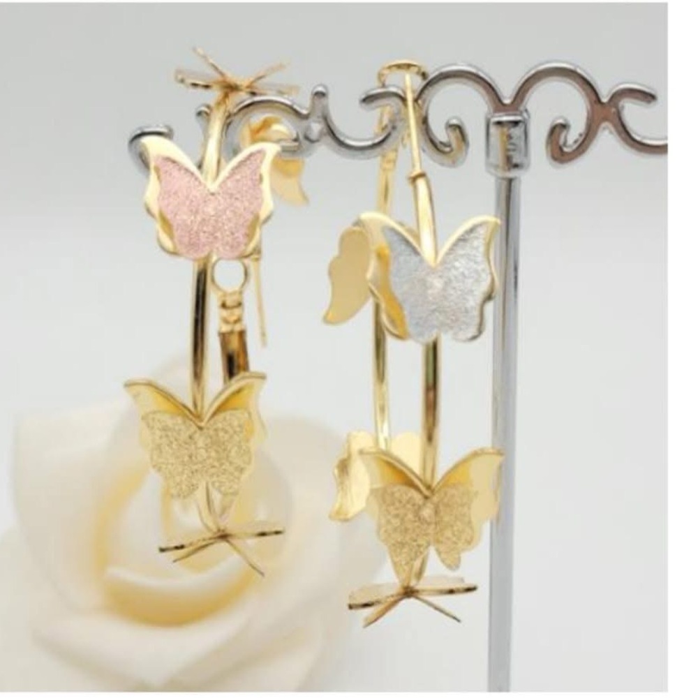 Jewels 4 You New Oro Laminado 3 Tone Elegant Butterfly Hoop Earrings